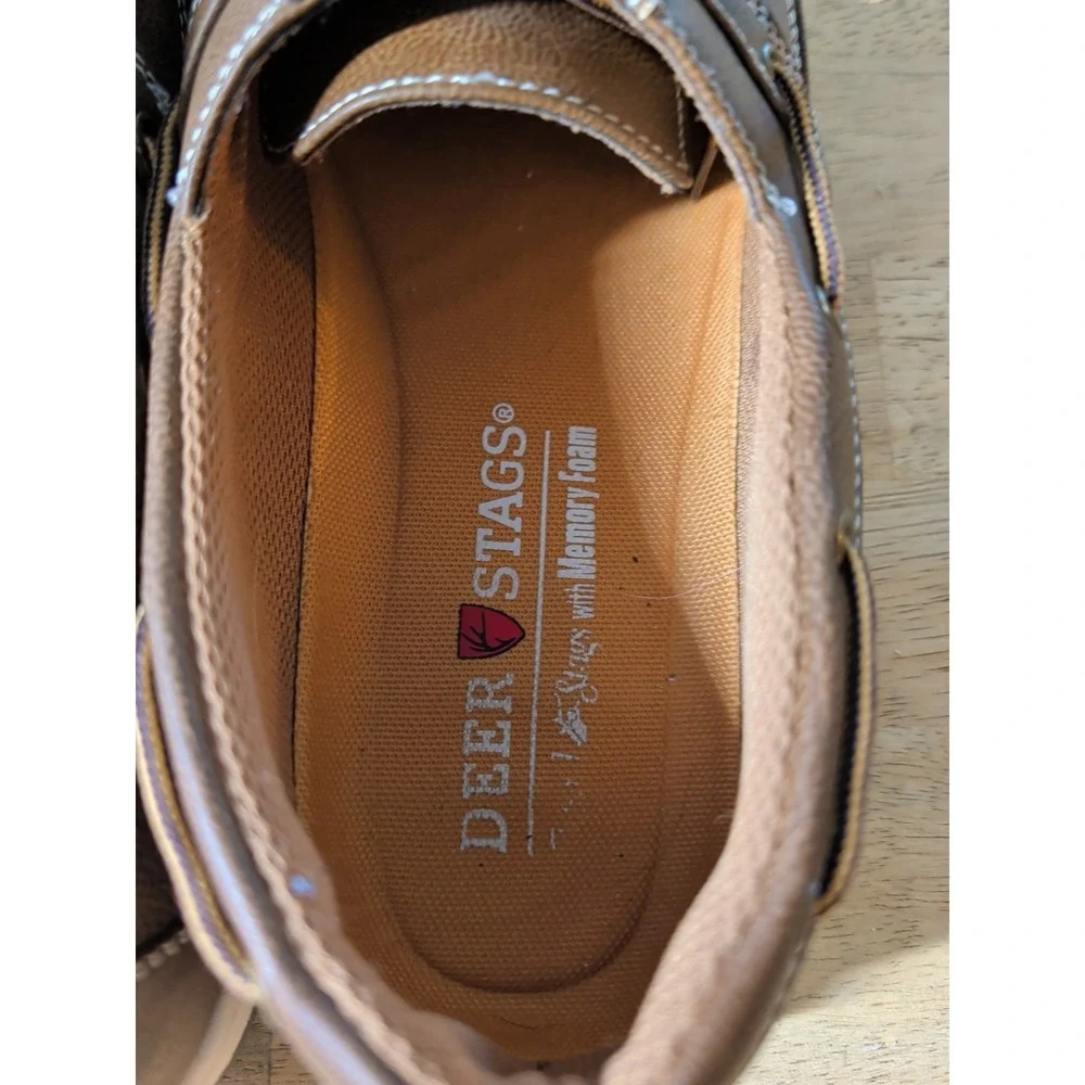 MEN`S DEER STAGS MITCH BOAT SHOES SIZE 13M DARK TAN MEMORY FOAM INSOLES EUC